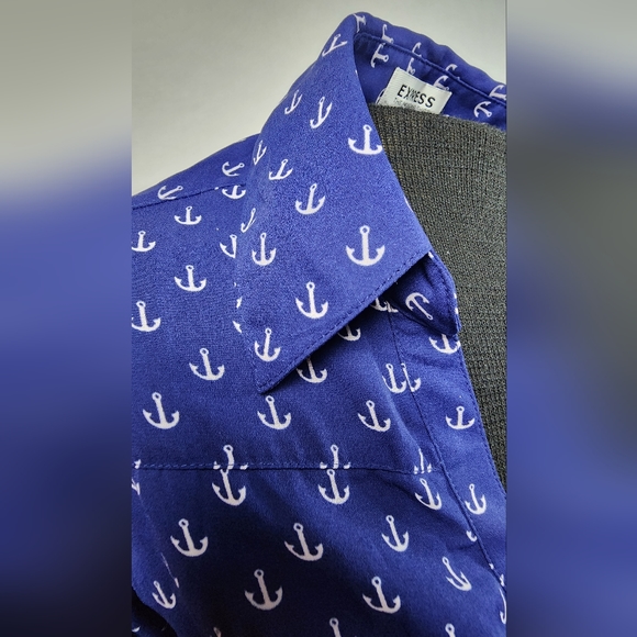 ♥️ EXPRESS PORTOFINO SHIRT BUTTON DOWN - NAVY BLUE ANCHOR PRINT WOMEN'S SIZE S|P - Picture 11 of 14
